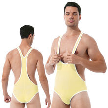 Load image into Gallery viewer, Mens Slim Fitted Bodycon Bodysuit Stretchy Deep U-Neck Sleeveless Skinny Jumpsuits Leotard Gym Sport Fitness Wrestling Singlet