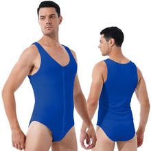 Load image into Gallery viewer, Mens Solid Color Jumpsuits Round Neck Sleeveless Bodysuit Leotard Press Button Closure Skinny Bodycon Gym Fitness Sportswear