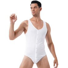 Load image into Gallery viewer, Mens Solid Color Jumpsuits Round Neck Sleeveless Bodysuit Leotard Press Button Closure Skinny Bodycon Gym Fitness Sportswear