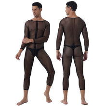 Load image into Gallery viewer, Mens Stripe Leopard Print Slim Romper One-piece Unitard See-through Skinny Jumpsuits Two-way Zipper Long Sleeve Leotard Bodysuit