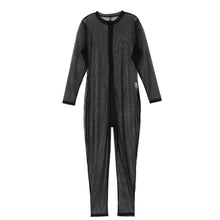 Load image into Gallery viewer, Mens Stripe Leopard Print Slim Romper One-piece Unitard See-through Skinny Jumpsuits Two-way Zipper Long Sleeve Leotard Bodysuit