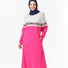 Load image into Gallery viewer, Middle East Abaya Muslim Letter Print Stitching Contrast Pocket Long Skirt With Hijab Arabic Sweater Dress For Women Robe