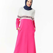 Load image into Gallery viewer, Middle East Abaya Muslim Letter Print Stitching Contrast Pocket Long Skirt With Hijab Arabic Sweater Dress For Women Robe