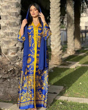 Load image into Gallery viewer, Middle East Arab Women's Muslim Satin Robe Southeast Asia Middle East Blue Fashion Printed Dress For Eid Without Turban