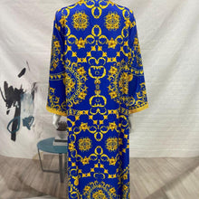Load image into Gallery viewer, Middle East Arab Women's Muslim Satin Robe Southeast Asia Middle East Blue Fashion Printed Dress For Eid Without Turban