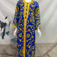 Load image into Gallery viewer, Middle East Arab Women's Muslim Satin Robe Southeast Asia Middle East Blue Fashion Printed Dress For Eid Without Turban