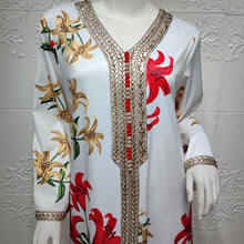 Load image into Gallery viewer, Middle East Women's Muslim Printed Dress Lace Ribbon Arabian Abaya Dubai Muslim Ladies Elegant Robes Muslim Woman Kimono