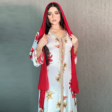 Load image into Gallery viewer, Middle East Women's Muslim Printed Dress Lace Ribbon Arabian Abaya Dubai Muslim Ladies Elegant Robes Muslim Woman Kimono