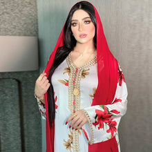 Load image into Gallery viewer, Middle East Women's Muslim Printed Dress Lace Ribbon Arabian Abaya Dubai Muslim Ladies Elegant Robes Muslim Woman Kimono