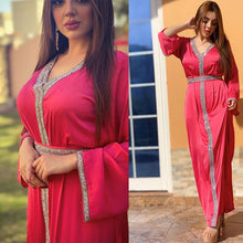 Load image into Gallery viewer, Middle Eastern Women's Clothing Pure Color Temperament Hot Diamond Muslim Dress Arab Middle Eastern Robe Eid Prayer Dress