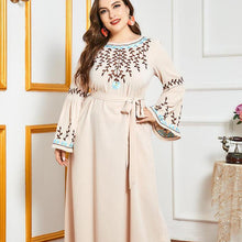 Load image into Gallery viewer, Moroccan Oriental Dress Arabian Oversized Women's Dress Stitching Flared Sleeve Embroidery Casual Muslim Long Skirt Abaya Kimono