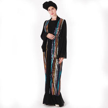 Load image into Gallery viewer, Muslim Color Vertical Stripes Sequins Embroidery Chiffon Stitching Long-sleeved Jacket Cardigan Women's Robe Without Turban