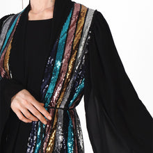 Load image into Gallery viewer, Muslim Color Vertical Stripes Sequins Embroidery Chiffon Stitching Long-sleeved Jacket Cardigan Women's Robe Without Turban