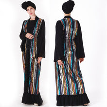 Load image into Gallery viewer, Muslim Color Vertical Stripes Sequins Embroidery Chiffon Stitching Long-sleeved Jacket Cardigan Women's Robe Without Turban