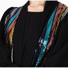 Load image into Gallery viewer, Muslim Color Vertical Stripes Sequins Embroidery Chiffon Stitching Long-sleeved Jacket Cardigan Women's Robe Without Turban