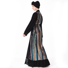 Load image into Gallery viewer, Muslim Color Vertical Stripes Sequins Embroidery Chiffon Stitching Long-sleeved Jacket Cardigan Women's Robe Without Turban