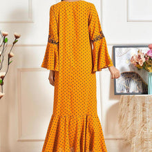 Load image into Gallery viewer, Muslim Dresses Large Size Women's Trumpet Long-sleeved Embroidery Pleated Polka Dot Printing Casual Autumn Lotus Leaf Long Skirt