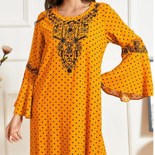 Load image into Gallery viewer, Muslim Dresses Large Size Women's Trumpet Long-sleeved Embroidery Pleated Polka Dot Printing Casual Autumn Lotus Leaf Long Skirt