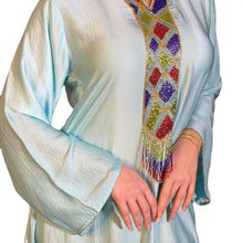 Load image into Gallery viewer, Muslim Women's Arab Middle East Light Green Satin Robe Hoodedjalabiya Dress Abaya Kimono Suitable For All Seasons Dubai 2021