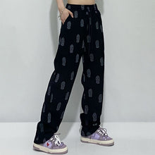 Load image into Gallery viewer, New Fashion Print Corduroy Pants for Women 2022 Elastic Waist Loose Trousers Spring Casual Chic Cool Straight Bottoms