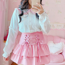 Load image into Gallery viewer, New Rabbit Ear Shirts Cute Japan Style for Women 2022 Kawaii Bow Tops Long Sleeve Single Breasted Sweet Fungus Blouses Spring