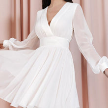 Load image into Gallery viewer, New Spring Autumn Pullover Dress Women Lantern Long Sleeve Slim Deep V Neck Party Dress Elegant Office Lady A-Line Dress