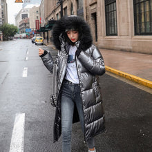 Load image into Gallery viewer, New Women Long Coat Parkas Female Glossy Winter Warm Thicken Faux Fur Coats Silver Down Jacket Parker Jacket Coat