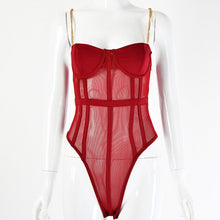 Load image into Gallery viewer, New Women Rompers Solid Chain Cotton Fashion Spaghetti Strap Bodysuit Sexy 2021 Summer Ladies Mesh Bodycon