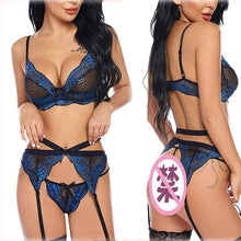 Load image into Gallery viewer, New Women's Fashion Sexy Hollow Lace Sexy Ultra-Thin Women's Three-Piece Suit Plus Size Lingere  Exotic Lingerie  Lace Lingerie