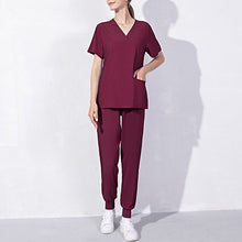 Load image into Gallery viewer, Nursing Uniforms Two Piece Unisex Shorts Scrub Sets Sleeve Pocket Top Tee Loose Pants Beauty Salon Workwear Overalls Plus Size