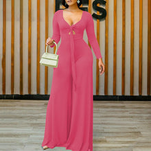 Load image into Gallery viewer, Oversized Jumpsuit Autumn Elegant Wide Leg Pants Long Sleeves Deep V Neck High Waist Solid Parties and Clubnight Rompers Femme