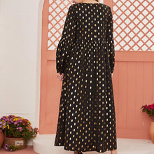 Load image into Gallery viewer, Oversized Ladies Long Skirt V-neck Long-sleeved Hot Stamping Polka Dot Print Stitching Embroidery Fashion Muslim Dress 2021