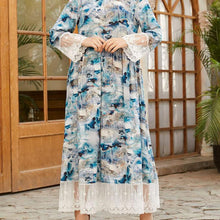 Load image into Gallery viewer, Oversized Women's Round Neck Long Sleeve Fashion Ink Printing Lace Stitching Fashion Muslim Long Skirt Clothing Turkish 2021