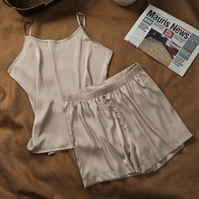 Load image into Gallery viewer, Pajama Set Women Pajamas Sleep Tops Sexy Pjs Plus Size Lingere Lounge Wear Two Piece Set Summer Silk Sleepwear Set Silk Pajamas