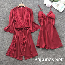Load image into Gallery viewer, Pajama Sets Sleepwear Women Pajamas Silk Sleepwear Set Two Piece Suit Satin Sleeping Dress Sexy Nightwear Lace Nightgown