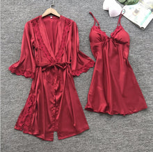 Load image into Gallery viewer, Pajama Sets Sleepwear Women Pajamas Silk Sleepwear Set Two Piece Suit Satin Sleeping Dress Sexy Nightwear Lace Nightgown