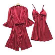 Load image into Gallery viewer, Pajama Sets Sleepwear Women Pajamas Silk Sleepwear Set Two Piece Suit Satin Sleeping Dress Sexy Nightwear Lace Nightgown