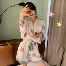 Load image into Gallery viewer, Pajamas For Women'S 2 Piece Set Summer Clothes New Korean Style Sweet And Thin Short-Sleeved Shorts Satin Pajamas Set Home Dress