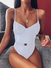 Load image into Gallery viewer, Pink Print Brazilian High Thong Bodysuits One-Piece Swimwear Women V-Neck Swimsuit Female Sexy Monokini Belt Bathers 5424