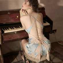 Load image into Gallery viewer, Plus Size Ice Silk Sexy Pajamas Women's High-end Light Luxury Suspender Nightdress Solid Lace Sexy Party Club Bodycon Dresses