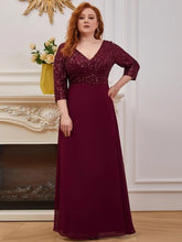 Load image into Gallery viewer, Plus Size Prom Dresses Long Sexy V Neck A-Line Sequin With 3/4 Sleeve 2023 ever pretty of Dark Green Bridesmaid dress Women