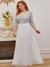 Load image into Gallery viewer, Plus Size Prom Dresses Long Sexy V Neck A-Line Sequin With 3/4 Sleeve 2023 ever pretty of Dark Green Bridesmaid dress Women