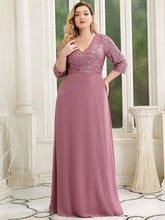 Load image into Gallery viewer, Plus Size Prom Dresses Long Sexy V Neck A-Line Sequin With 3/4 Sleeve 2023 ever pretty of Dark Green Bridesmaid dress Women