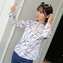 Load image into Gallery viewer, Plus Size Women White Tops and Blouses Fashion Stripe Print Casual Long Sleeve Office Lady Work Shirts Female Slim Blusas