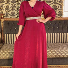 Load image into Gallery viewer, Plus Size Women's Diamond Belt Puff Sleeve Dress Evening Dress Turkish Long Muslim Robe Abaya Kimono Jalabiya Dress Dubai