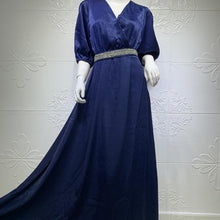 Load image into Gallery viewer, Plus Size Women's Diamond Belt Puff Sleeve Dress Evening Dress Turkish Long Muslim Robe Abaya Kimono Jalabiya Dress Dubai