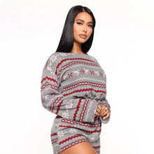 Load image into Gallery viewer, Plus size Christmas print Cotton Clothes  O-Neck Long sleeve shorts Two piece outfits for women Tracksuit