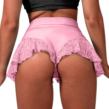 Load image into Gallery viewer, S-3XL Women Hip Lift Skinny Shorts Lace Ruffle Trim Elastic Waistband Pants Gym Yoga Dance Jogging Fitness Bottoms Dancewear