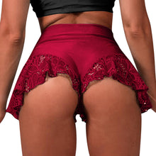 Load image into Gallery viewer, S-3XL Women Hip Lift Skinny Shorts Lace Ruffle Trim Elastic Waistband Pants Gym Yoga Dance Jogging Fitness Bottoms Dancewear