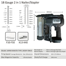 Load image into Gallery viewer, 18 Gauge Cordless Rechargeable Nail Gun Stapler Stright Nail U Nail To Match 18V Makita Battery(Body Only)